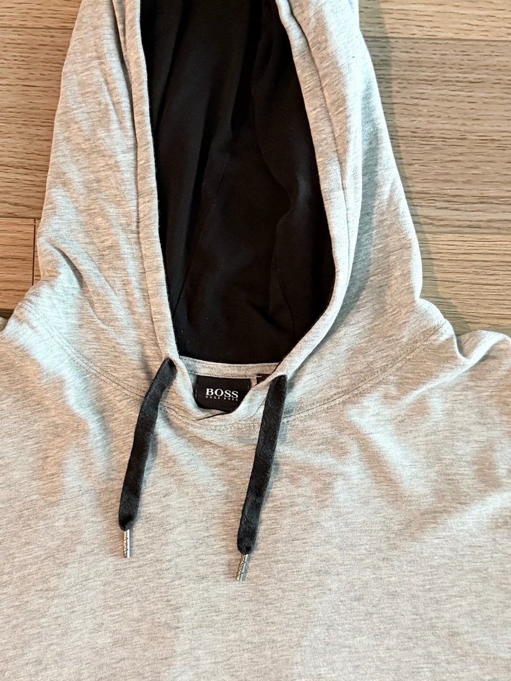 HUGO BOSS Men's Large Gray Black Stretch Cotton Lightweight Logo Hoodie - Picture 10 of 11